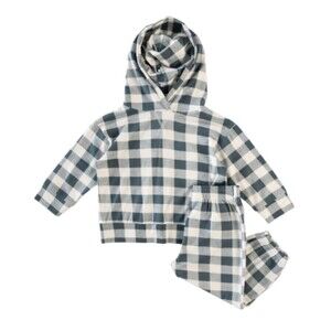 Kate Quinn ls boxy topstitch hoodie and relaxed jogger set  slate blue 7y‎ nwt